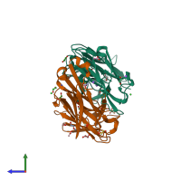 PDB entry 8vtp coloured by chain, side view.