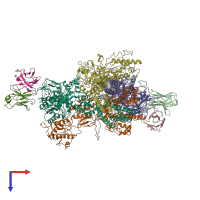 PDB entry 8vuj coloured by chain, top view.