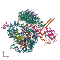 Hetero 18-meric assembly 1 of PDB entry 8w9d coloured by chemically distinct molecules, front view.