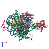 Hetero 18-meric assembly 1 of PDB entry 8w9d coloured by chemically distinct molecules, top view.