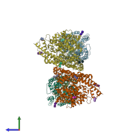 PDB entry 8wby coloured by chain, side view.