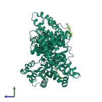 Monomeric assembly 1 of PDB entry 8wdd coloured by chemically distinct molecules, side view.