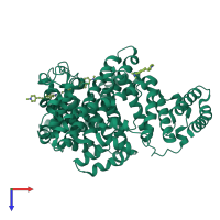 Monomeric assembly 1 of PDB entry 8wdd coloured by chemically distinct molecules, top view.