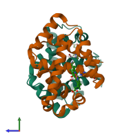 PDB entry 8wj0 coloured by chain, side view.