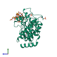 PDB entry 8wm0 coloured by chain, side view.