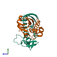 PDB entry 8wt4 coloured by chain, side view.