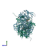 PDB entry 8wvb coloured by chain, side view.