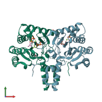 PDB entry 8x35 coloured by chain, front view.