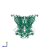 Calcium permeable stress-gated cation channel 1 in PDB entry 8xaj, assembly 1, side view.