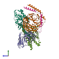 PDB entry 8xog coloured by chain, side view.