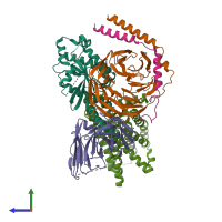 PDB entry 8xoi coloured by chain, side view.