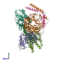 PDB entry 8xoj coloured by chain, side view.