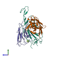PDB entry 8xsi coloured by chain, side view.