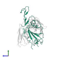 Spike protein S1 in PDB entry 8xsi, assembly 1, side view.