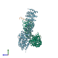 PDB entry 8y0p coloured by chain, side view.