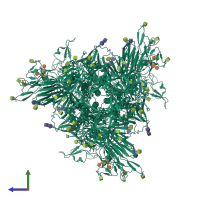 Homo trimeric assembly 1 of PDB entry 8y19 coloured by chemically distinct molecules, side view.