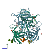 PDB entry 8y6c coloured by chain, side view.