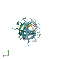 PDB entry 8yfn coloured by chain, side view.