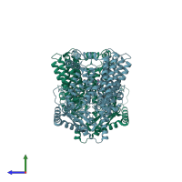 PDB entry 8ymn coloured by chain, side view.