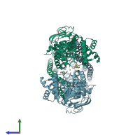 PDB entry 8yr4 coloured by chain, side view.