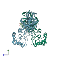 PDB entry 8yrh coloured by chain, side view.