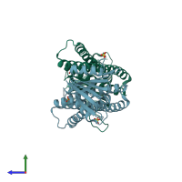 PDB entry 8zah coloured by chain, side view.