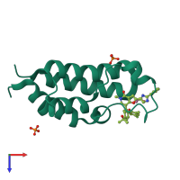 Monomeric assembly 1 of PDB entry 8zmb coloured by chemically distinct molecules, top view.