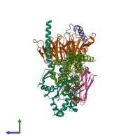 PDB entry 8zrk coloured by chain, side view.