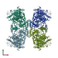 PDB entry 9asl coloured by chain, front view.