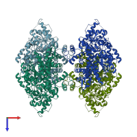 PDB entry 9asl coloured by chain, top view.