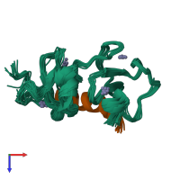 PDB entry 9atn coloured by chain, ensemble of 15 models, top view.