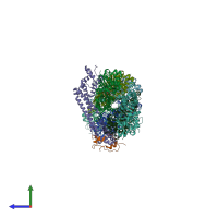 PDB entry 9azq coloured by chain, side view.