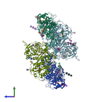 PDB entry 9b38 coloured by chain, side view.