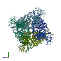 PDB entry 9b8y coloured by chain, side view.