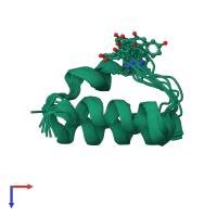 PDB entry 9bb3 coloured by chain, ensemble of 10 models, top view.