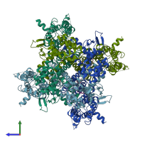 PDB entry 9bc6 coloured by chain, side view.