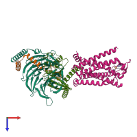 PDB entry 9bkj coloured by chain, top view.