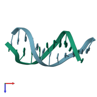 PDB entry 9bna coloured by chain, top view.