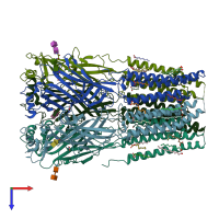 PDB entry 9bwc coloured by chain, top view.