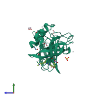 PDB entry 9cux coloured by chain, side view.