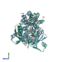 PDB entry 9cxw coloured by chain, side view.