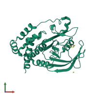 Monomeric assembly 1 of PDB entry 9cyo coloured by chemically distinct molecules, front view.