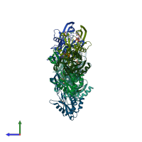 PDB entry 9dsz coloured by chain, side view.