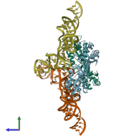 PDB entry 9enf coloured by chain, side view.