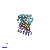 PDB entry 9fj3 coloured by chain, side view.