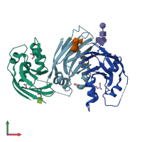 PDB entry 9fow coloured by chain, front view.