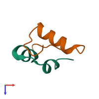 Hetero dimeric assembly 1 of PDB entry 9ins coloured by chemically distinct molecules, top view.