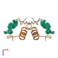 Hetero tetrameric assembly 2 of PDB entry 9ins coloured by chemically distinct molecules, top view.