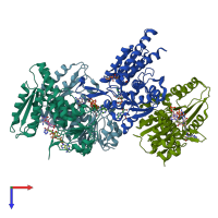 PDB entry 9itd coloured by chain, top view.