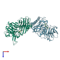 PDB entry 9izl coloured by chain, top view.